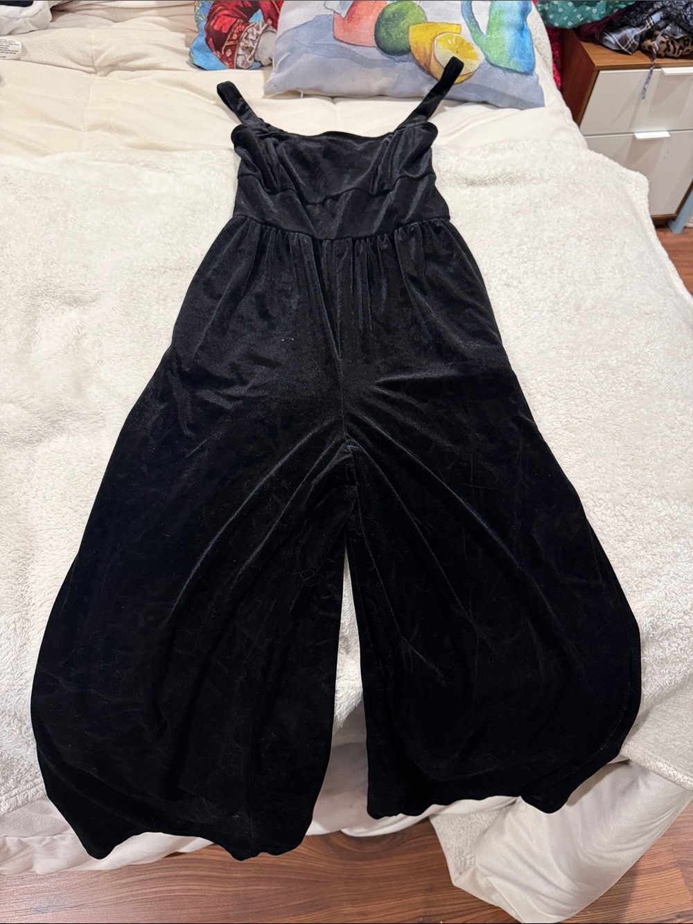 Old Navy Black Velvet Wide-Leg Jumpsuit with Adjustable Straps